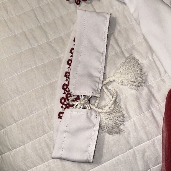 Girl 14-16 Embroidered White Burgundy Tulle Lace Short Sl Folk Formal Dress - Picture 14 of 16